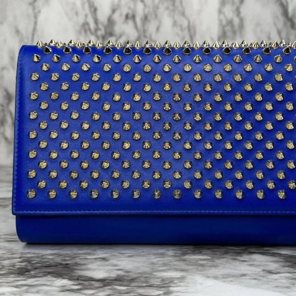Authentic Christian Louboutin Paloma Clutch Leather Purse Leather Spikes. Blue - Picture 1 of 3